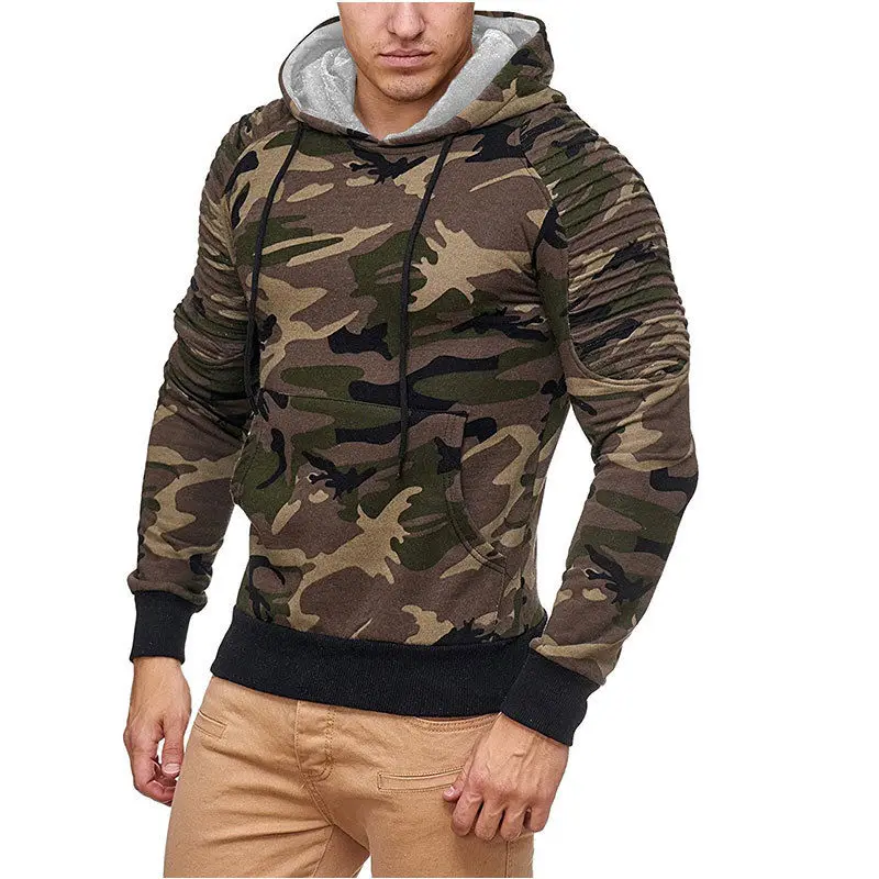 

Men's Solid Full Sweatshirt Hoodie Classic Hooded Pleated Drawstring pocket Military camouflage Outer Garment Dustcloak Tops