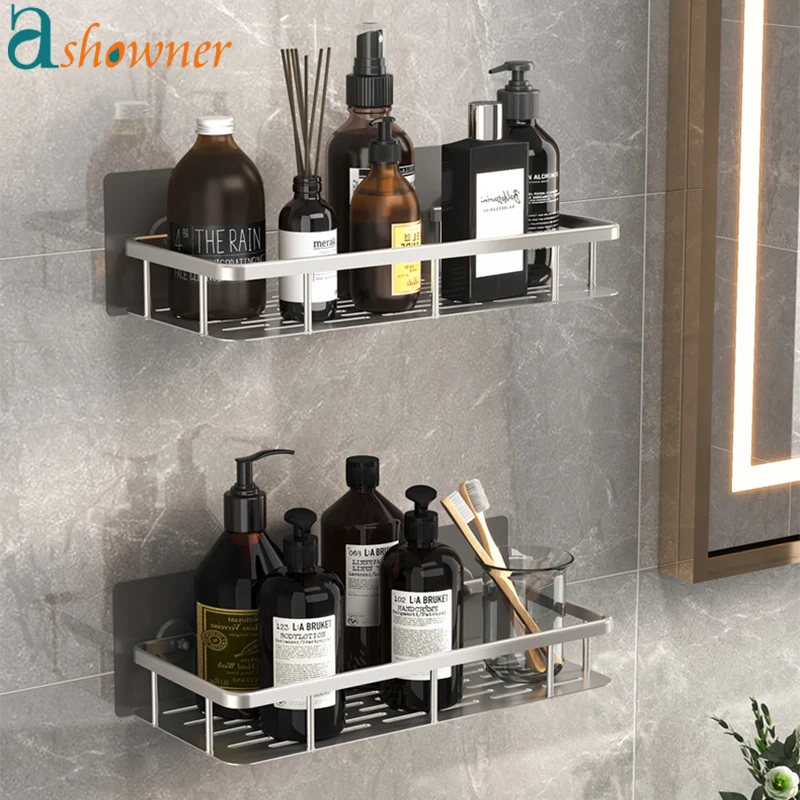 

Bathroom Shelves Shower Rack Shampoo Storage Holder No-drill Aluminum Toilet Organizer with Suction Cup Bathroom Accessories