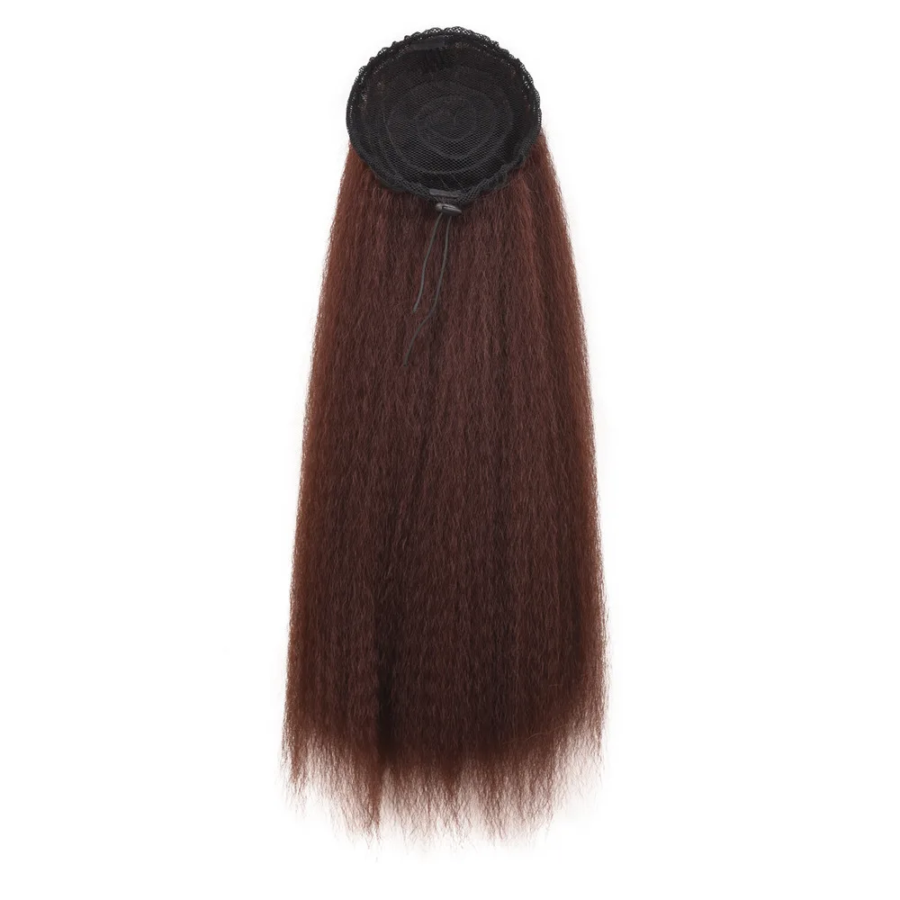 

XISHIXIUHAIR 55cm Wavy Long Ponytail Synthetic Hairpiece Wrap on Clip Hair Extensions Ombre Brown Pony Tail Blonde Fack Hair