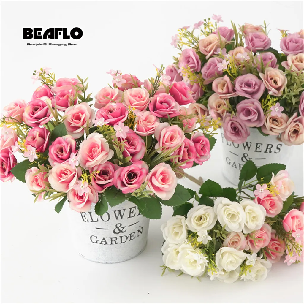 

1 Bouquet European Artificial Flowers Rose Silk Fake Flower Fresh fleur flores for DIY Home Garden Wedding Decoration