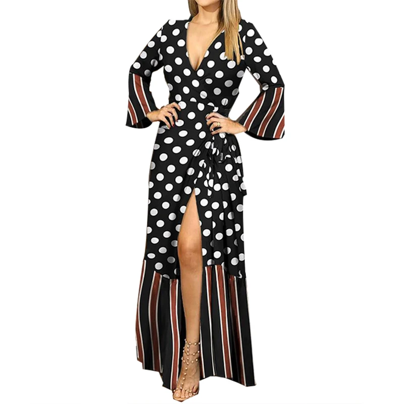 

2021 Summer Dress Women Long Sleeve V Neck Floral Print Ruched High Split Maxi Party Dresses Bandage Sexy Vestidos Sundress