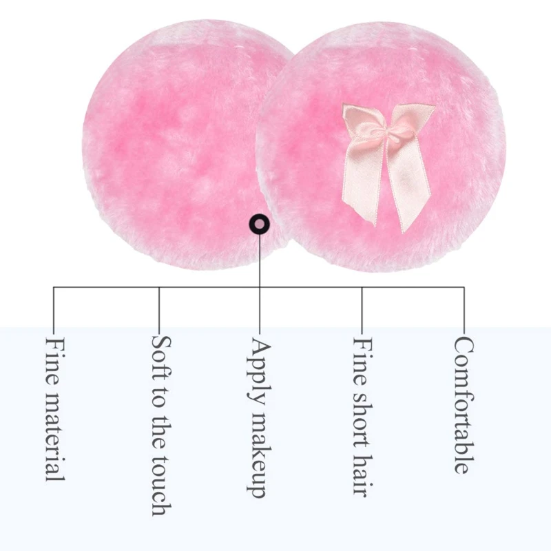 Большая пушистая пуховая пуховка для лица круглая с ленточным бантом и ручкой