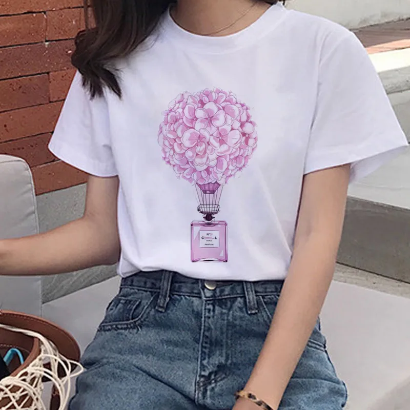 Женская футболка флакон духов графической печати модная Лидирующий бренд Harajuku