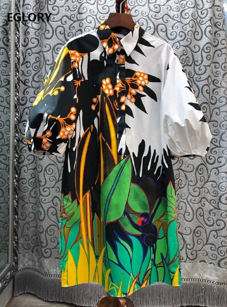 Женское платье с отложным воротником свободная рубашка в стиле ретро рукавами