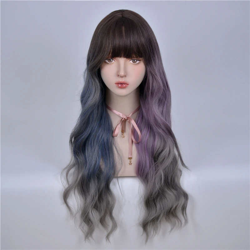 GAKA Женские синтетические волосы синий фиолетовый коричневый серый