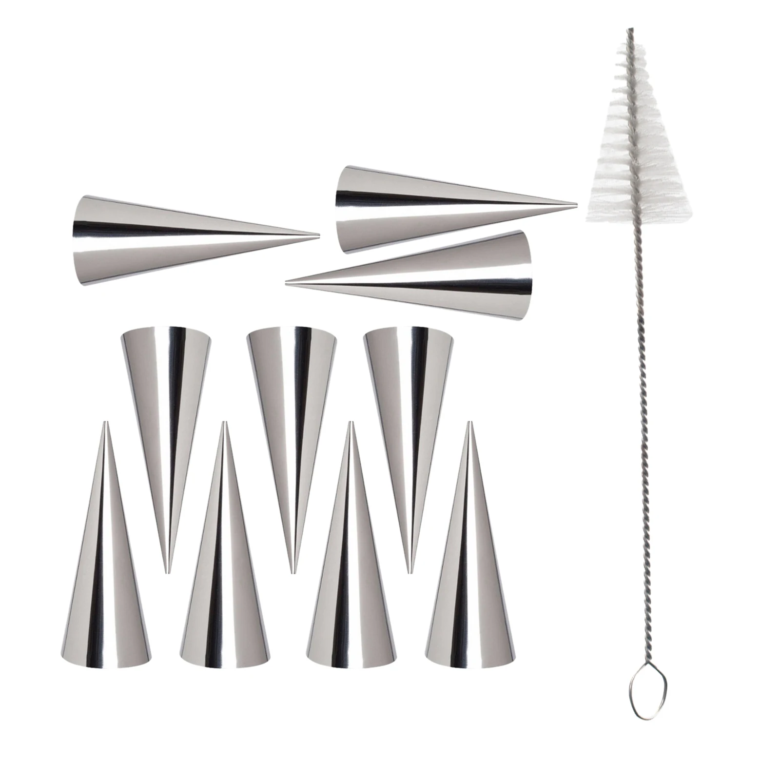

10 Ice Cream Crispy Molds Stainless Steel Pastry Cream Flared Cone-shaped Horn Curler Croissant Tool Plus A Cleaning Brush