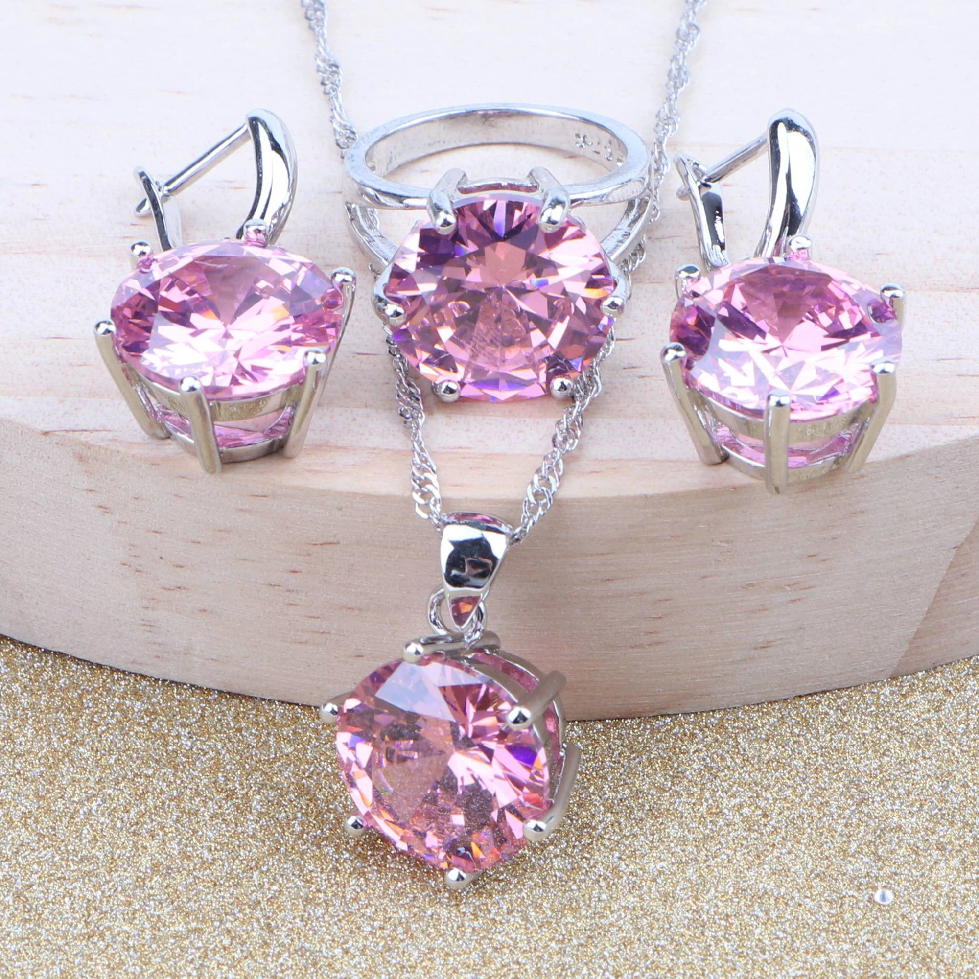 Набор свадебных украшений из серебра 925 пробы набор с розовым цирконием кулон