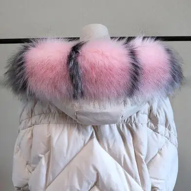 pink stripe Осенне-зимний женский супер большой искусственный воротник, шапка из лисьего меха, большой воротник из меха енота, воротник с капюшоном, шарф-накидка, 80 см, tb001 - Цвет: pink stripe