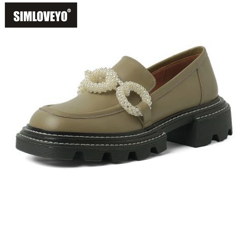 

SIMLOVEYO новые стильные туфли-лодочки для девочек с квадратным носком на массивном каблуке туфли из натуральной кожи с бисером весенние повсед...