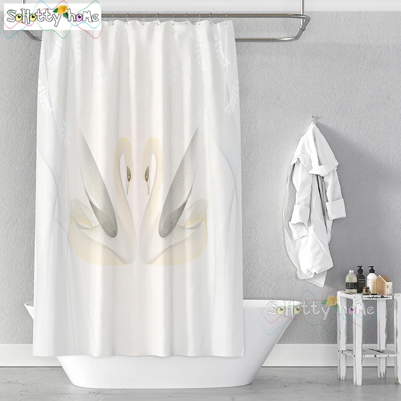 

Элегантная пара, лебедь, 3d принт, занавески для душа с крючками, ванная комната, водонепроницаемые, удобные шторы для животных, занавески для...