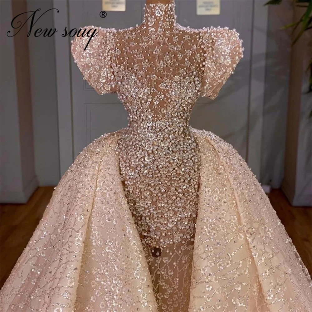 

Handmade Pearls Bridal Gowns Wedding Dresses 2021 Remove Skirt Vestido De Noiva Dubai Haute Beads Lace Bride Dress Saudi Arabia