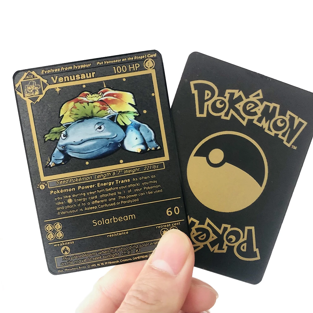 

Shiny Venusaur Black Pokemon Card inEnglish lron Metal Pokmo Letters Kids Gift Game Collection Cards Rainbow