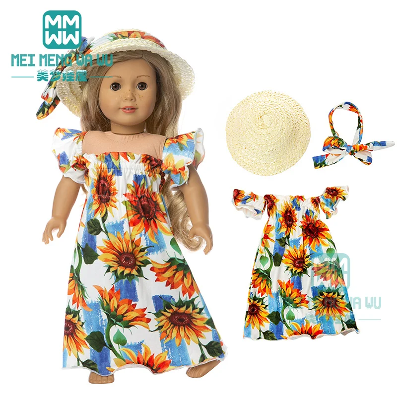 Одежда для куклы платье с открытыми плечами + соломенная шляпа 18-дюймовой