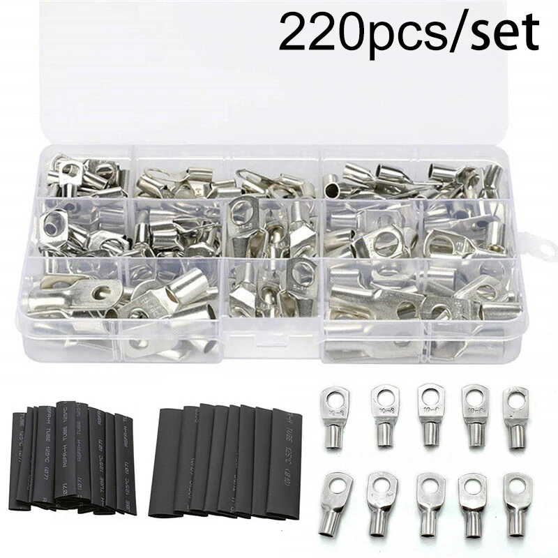 

220pcs/Set Shrinkable Tube Terminal Ring Lug Connector Battery Welding Eyelet