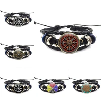 viking compass multilayer wooden bead bracelet mens casual fashion woven leather bracelet bracelet retro punk wrap wristband
