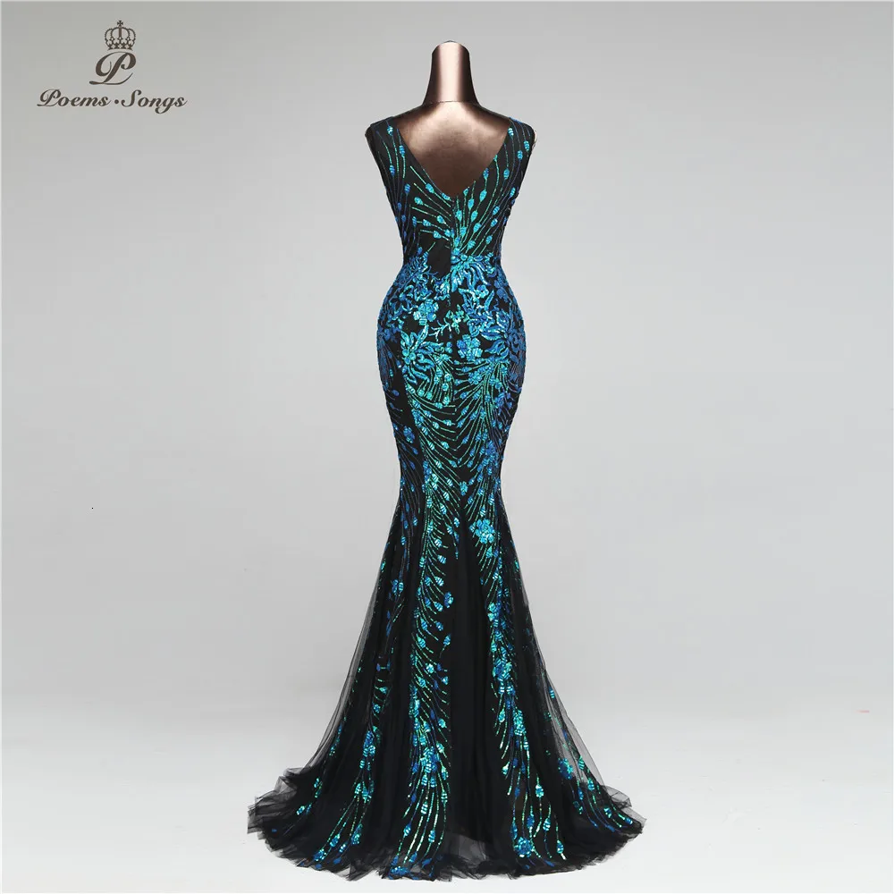 Poems Songs New Double-V Mermaid Evening Dress prom gowns Formal Party dress vestido de festa Elegant Vintage robe longue