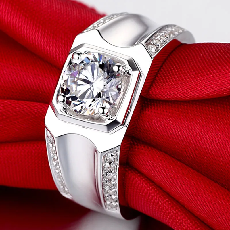 Мужское кольцо с бриллиантом 14 к белое золото 1 карат муассант классическое