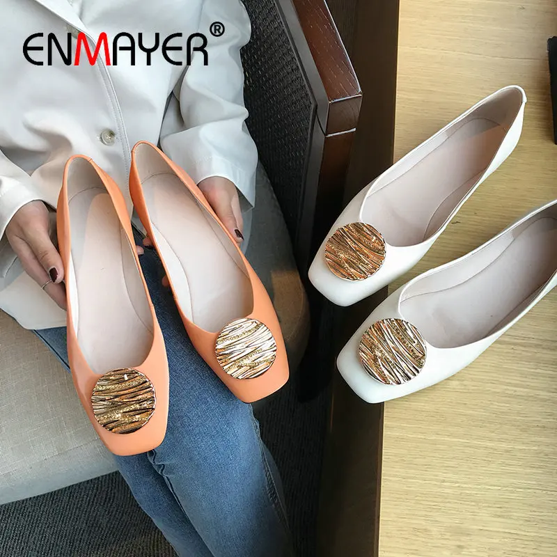 

ENMAYER/2020 роскошная дизайнерская обувь для женщин из натуральной кожи, женские повседневные туфли-лодочки на квадратном каблуке, без шнуровки...