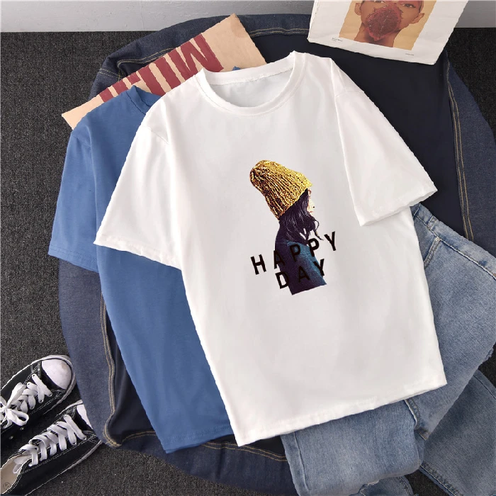 Футболка женская хлопковая с коротким рукавом свободная рубашка без подкладки