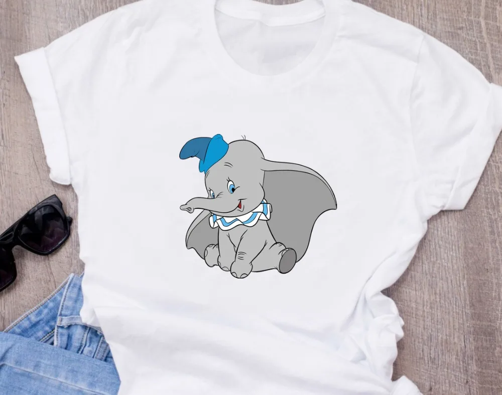 Disneys dumbo летняя модная женская белая футболка с принтом, забавные мультяшные милые узоры белых топов, футболка