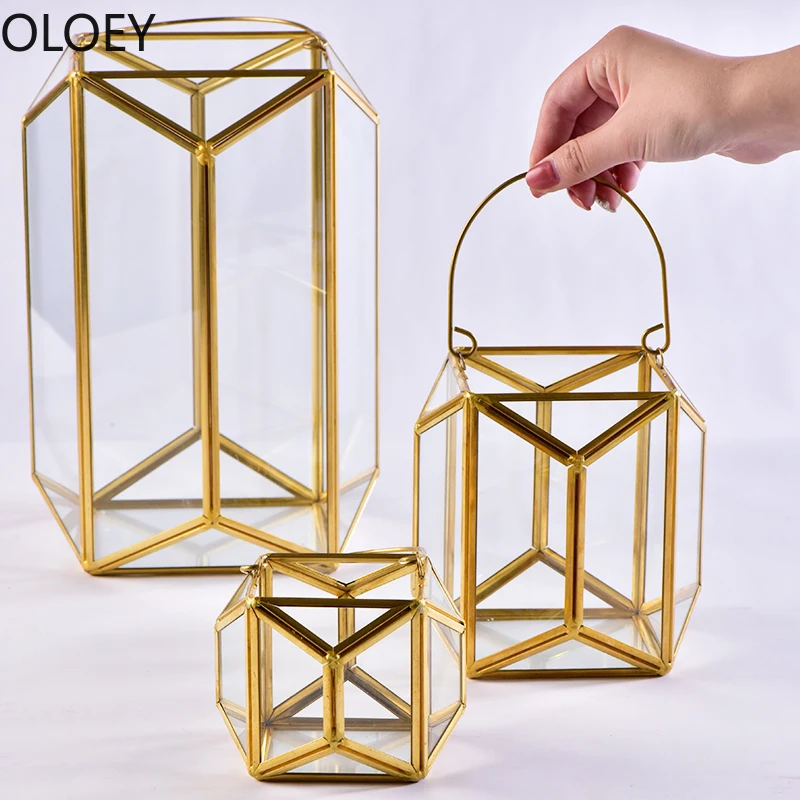 S Gold Glass Iron Geometric Candlestick Lantern Metal Wind Wedding Bird Lamp Centerpieces Candlestick