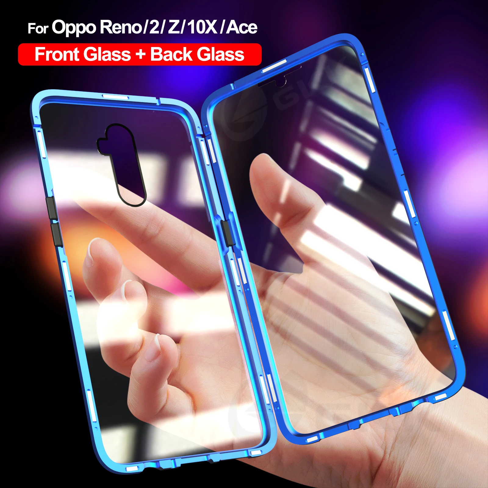 GKK Магнитный адсорбционный металлический чехол для OPPO Reno 2 Z 10X Zoom Ace Двусторонняя