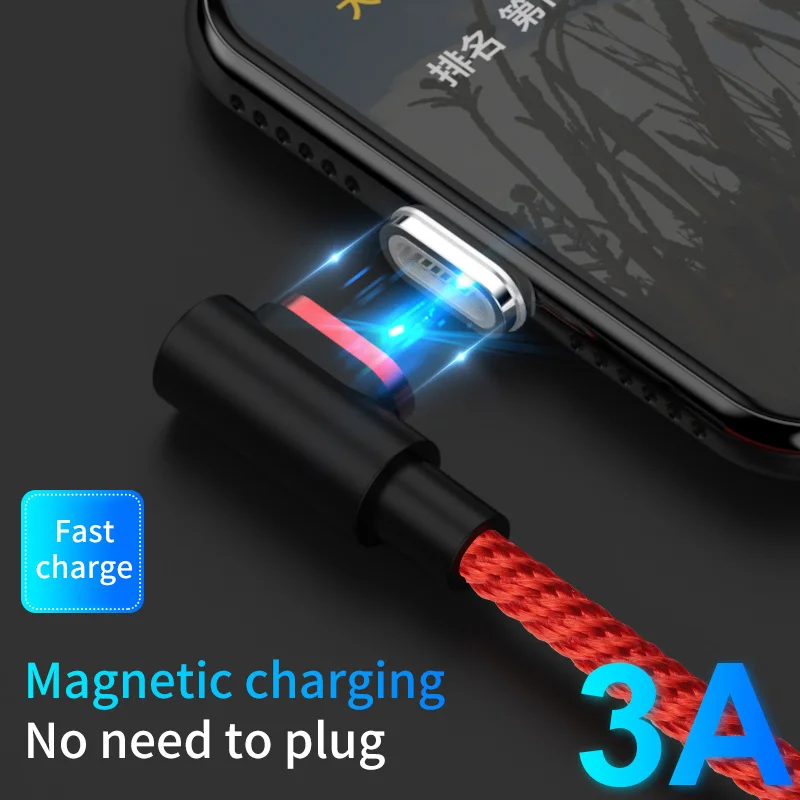 Магнитный USB кабель 90 градусов 3A Micro Type C для Samsung Xiaomi Huawei быстрая зарядка зарядный