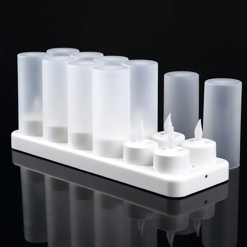 EU/UK/US/AU Plug 12 Seat Rechargeable Flickering LED Yelllow Lights Candle With Holder For Wedding Dinner Partys Flame Shaped | Дом и сад