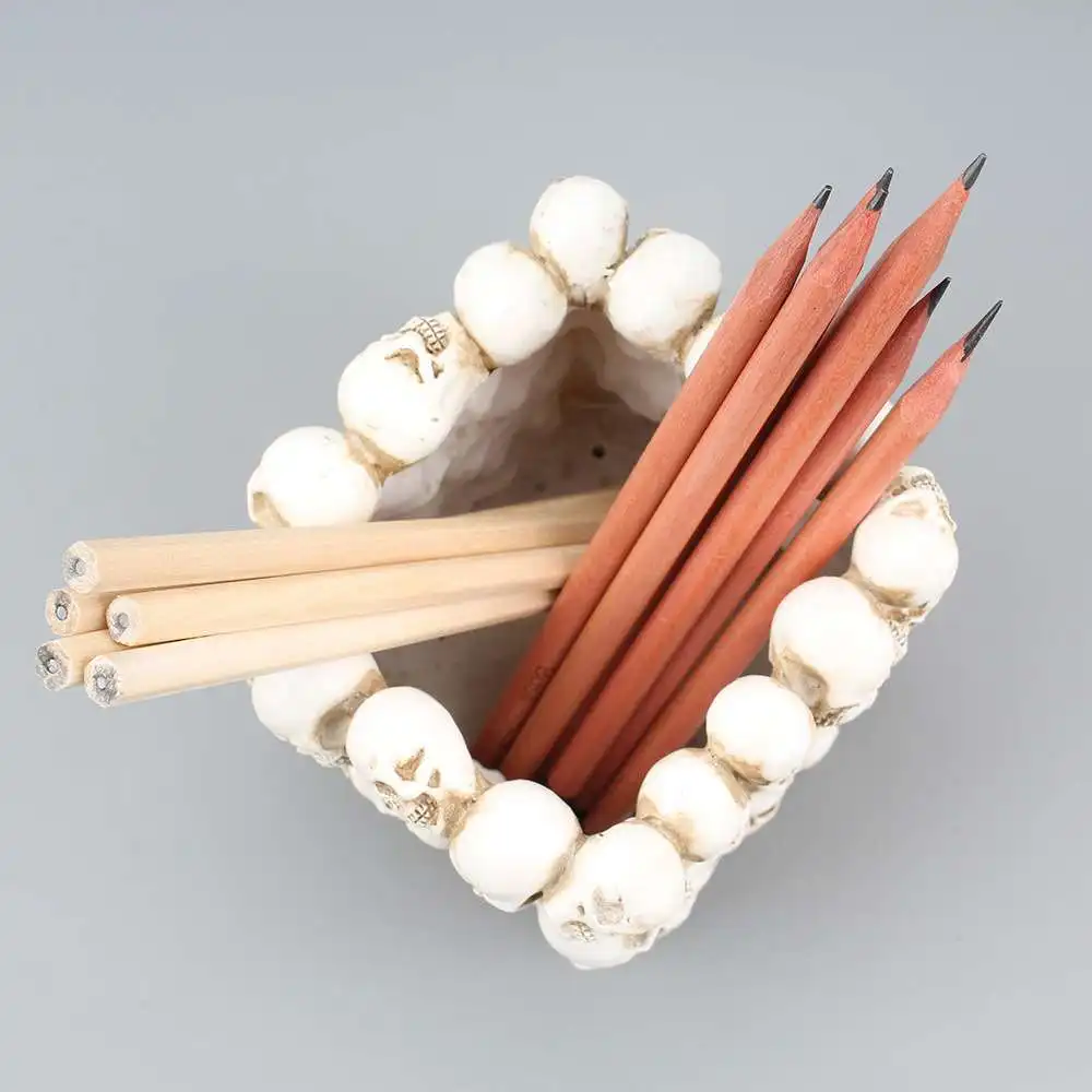 

Resin 3D Skull Storage Box Figurine Skeleton Makeup Pen Holder Flower Pot Household Organizer Stationery Container Flowerpot