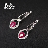 bolaijewelry925 sterling silver pear shaped 68mm natural ruby earringsfine jewelry worn by women on a daily basis