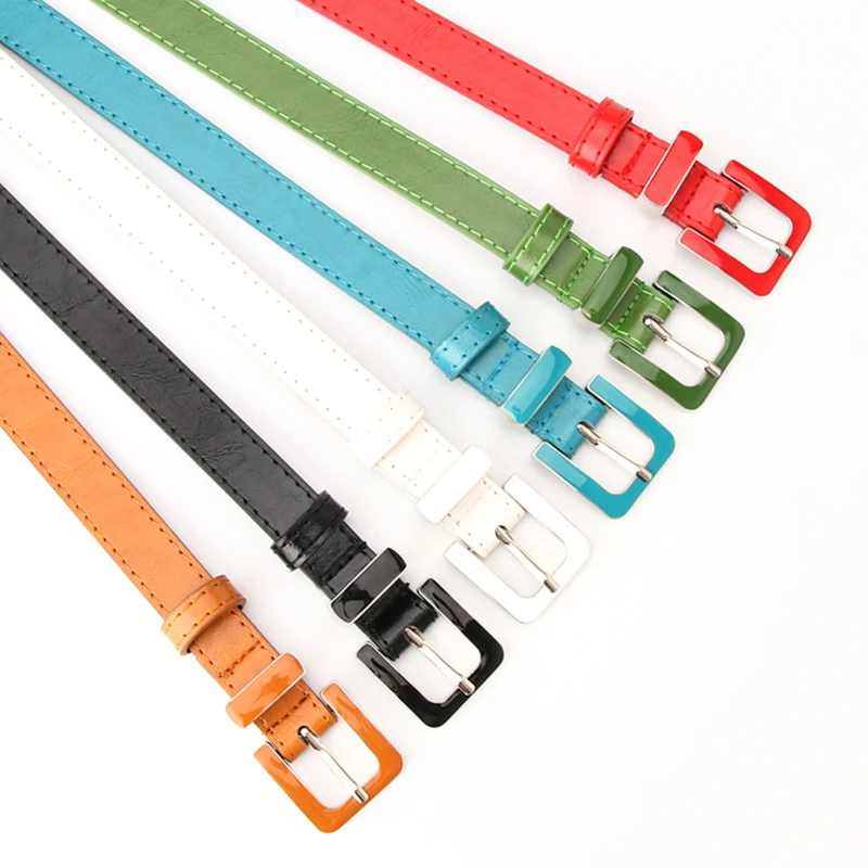 

Designer PU Leather Belt For Women Black Blue Green 2cm Narrow Thin Leather Candy Color Pin Buckle Waist Belts Female