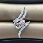 Кольцо женское розовое с цирконом в форме капли воды, большие ангельские крылья