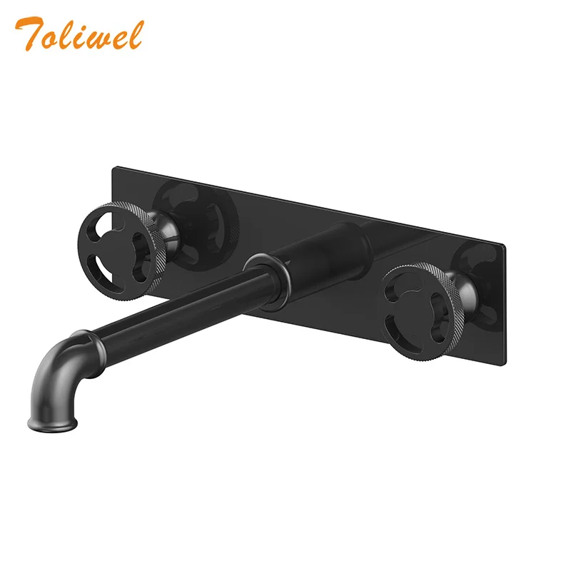 Настенный латунный смеситель с двойной ручкой для горячей и холодной воды