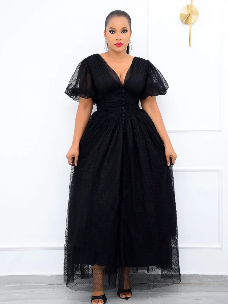 

Plus Size Women Dress Summer Sexy Black Mesh Lace V-neck Short Sleeve High Waist Slim Bodycon Party Club Formal New Goth Dress