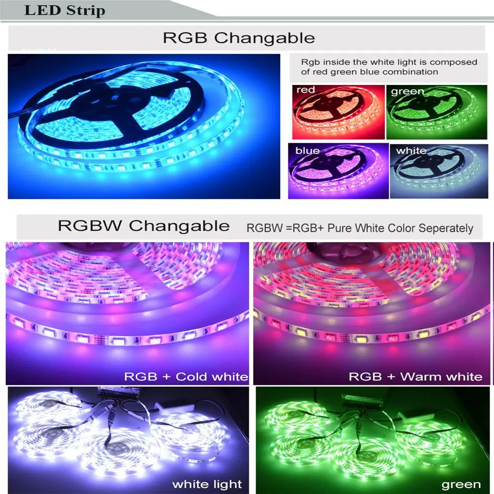 

SMD5050 IP30 IP65 RGB RGBW RGBWW LED Strip Light 20M 15M 10M 5M + 2.4G RF Remote Controller + Lighting Transformer Kit DC12V