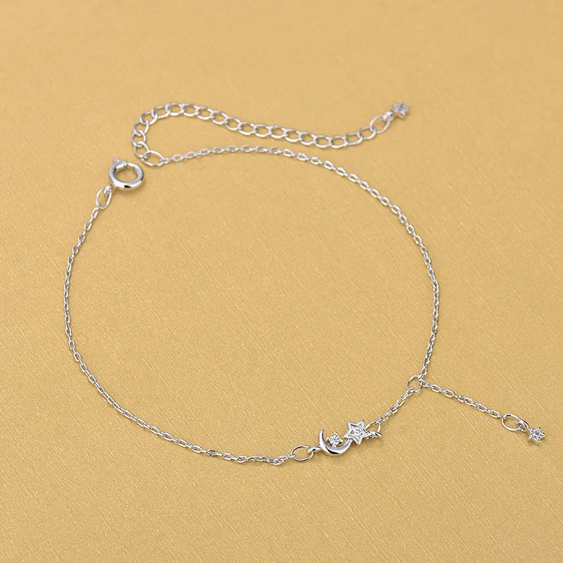 Solid Silver Anklets 925 Fashion Chain Moon Star Anklet for Foot Barefoot Leg Jewelry Gifts | Украшения и аксессуары