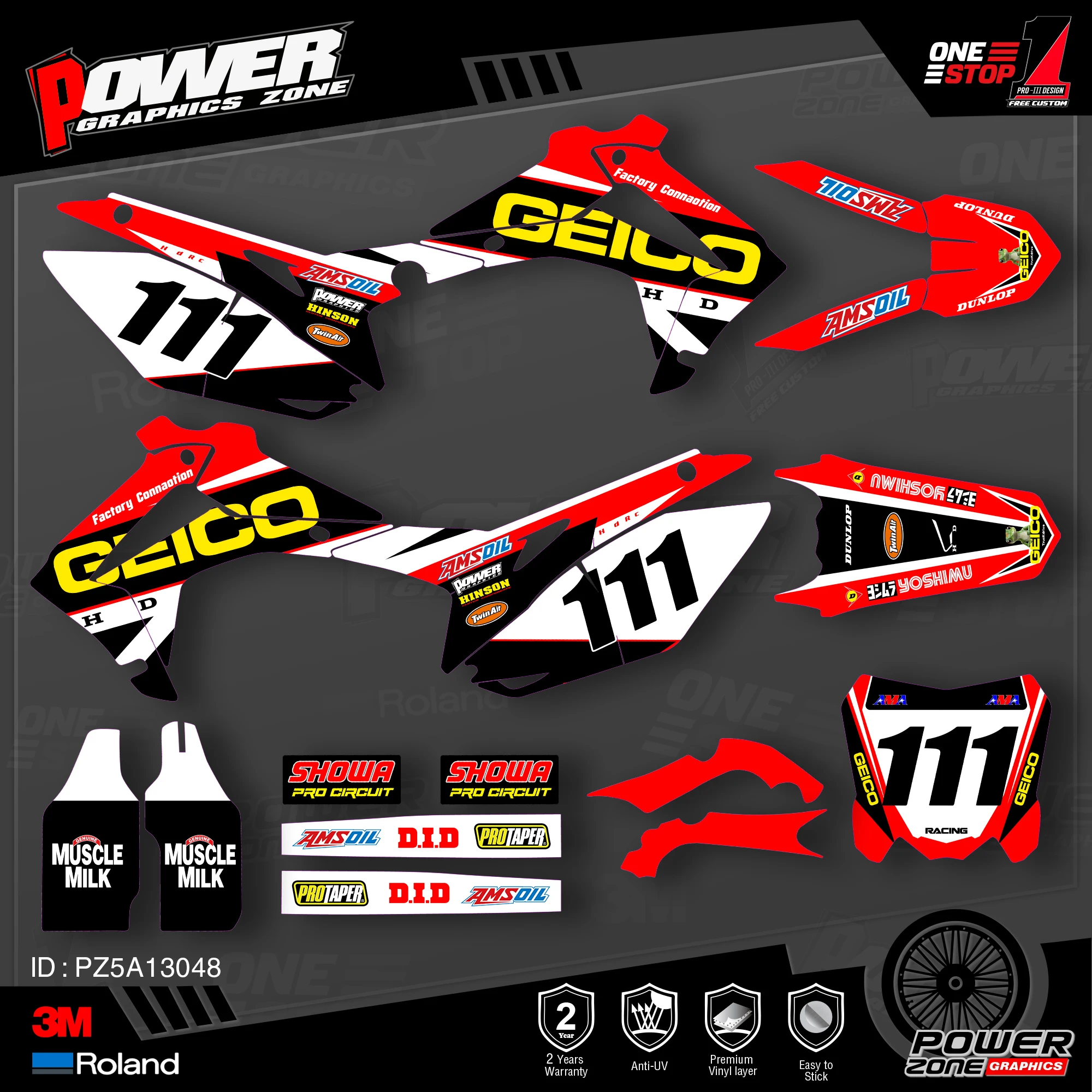 

PowerZone Custom Team Graphics Backgrounds Decals 3M Stickers Kit For HONDA 2014-2017 CRF250R 2013-2016 CRF450R 048