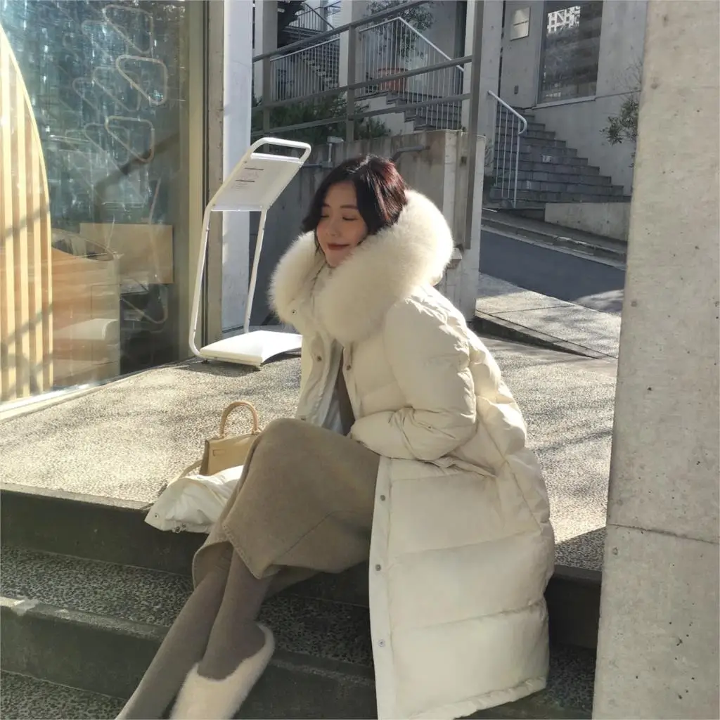 2020 новое зимнее длинное плотное белое пальто с гусиным пухом 926|Женские пуховики|