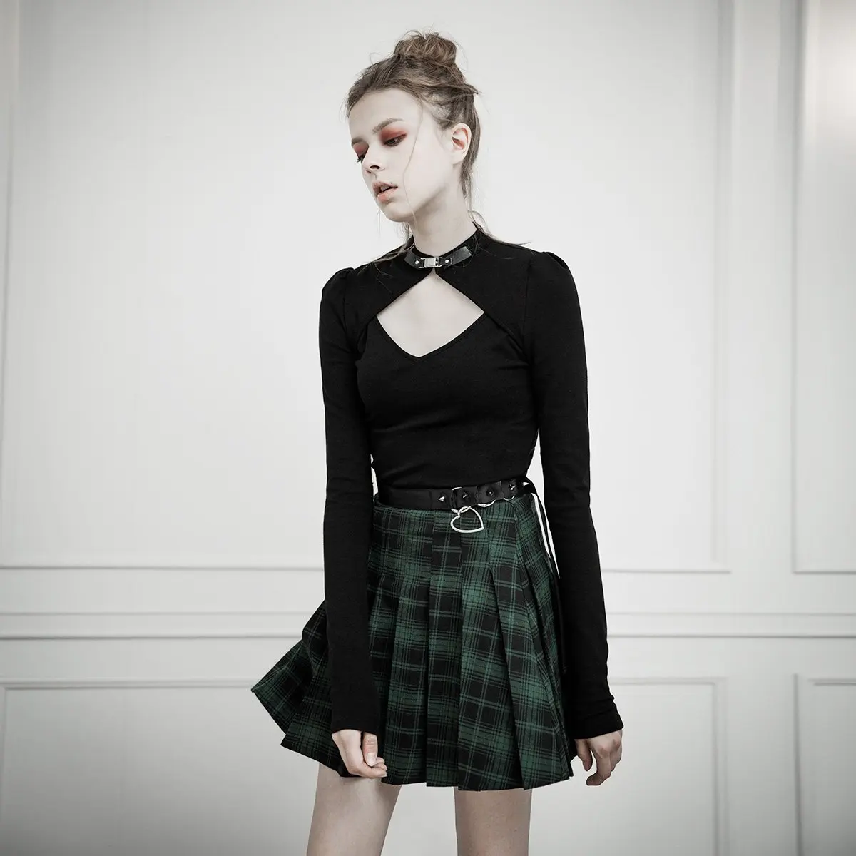 Панк рейв женские Готический зеленый плед плиссированные мини юбки PQ 411 Азии