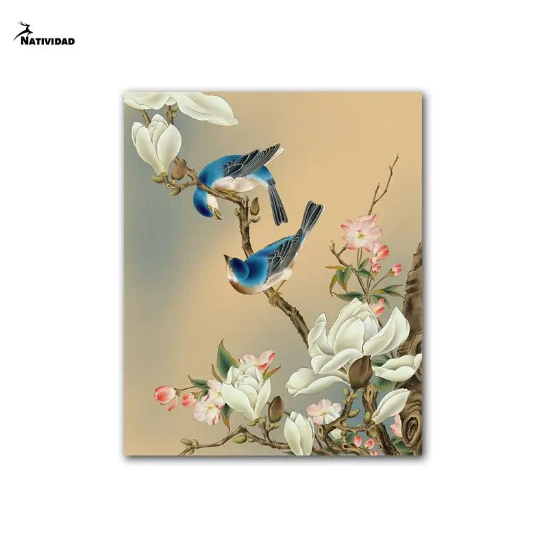 Постер в китайском классическом стиле птица магнолия цветок дерево пейзаж холст