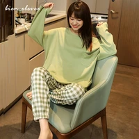 pajamas set womens autumn winter sleepwear lounge long sleeved korea cute style homewear suits loose plus size sleep shirts 2pc