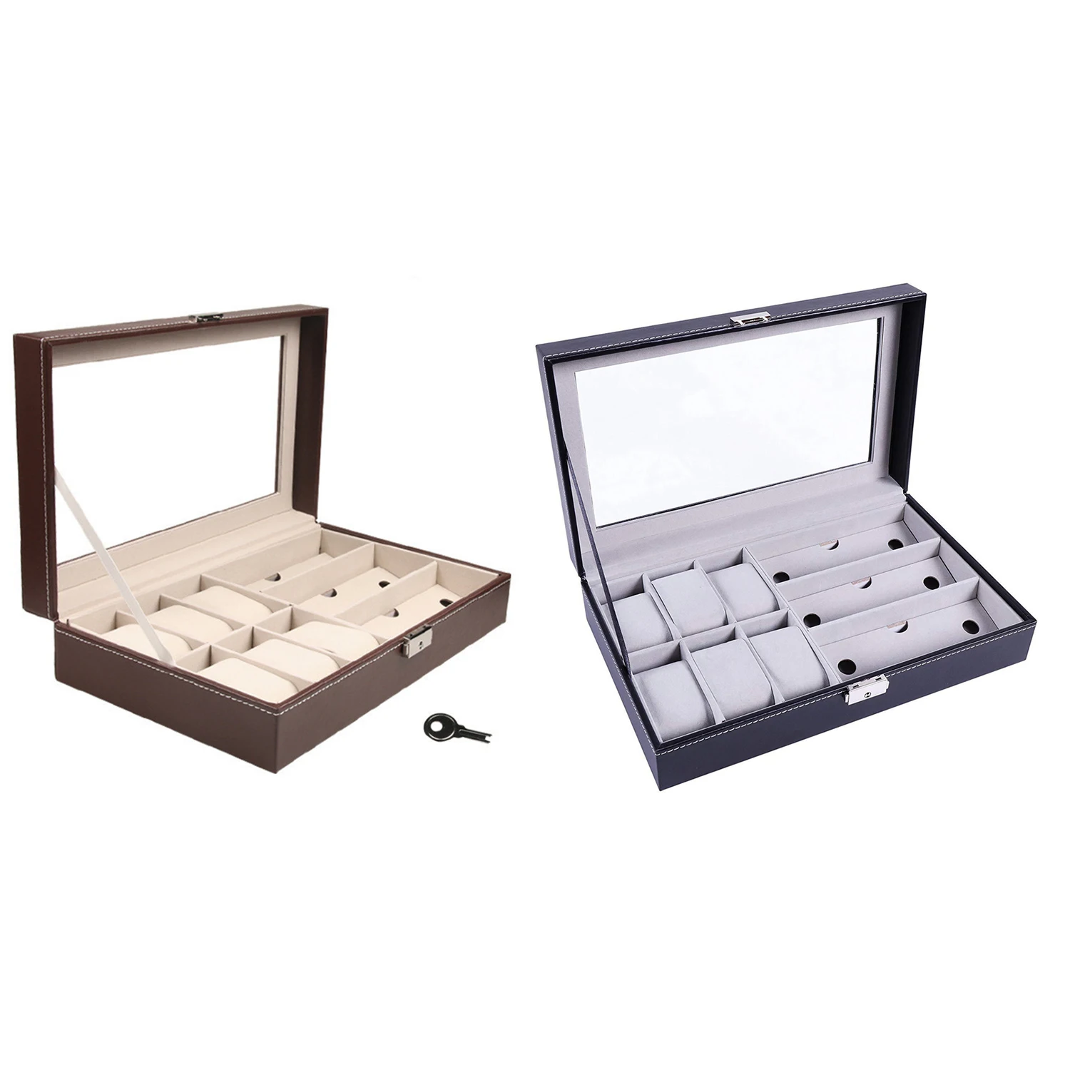 

9 решеток коробка для часов, кожаная стеклянная коробка для хранения, роскошный дисплей для ювелирных изделий