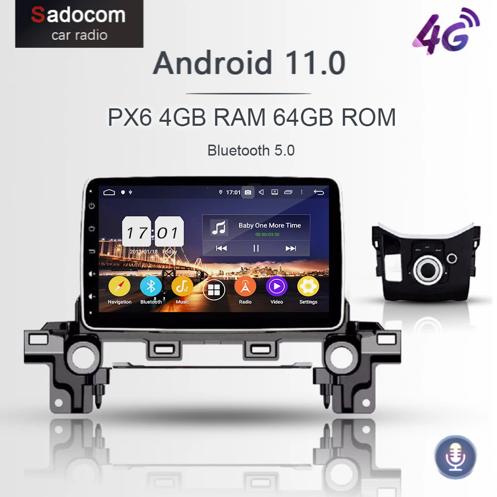 Автомобильный DVD-плеер PX6 9 дюймов DSP 2 Din Android 11 0 8 ядер 4 Гб + 64 ГБ GPS RDS Авторадио Wi-Fi