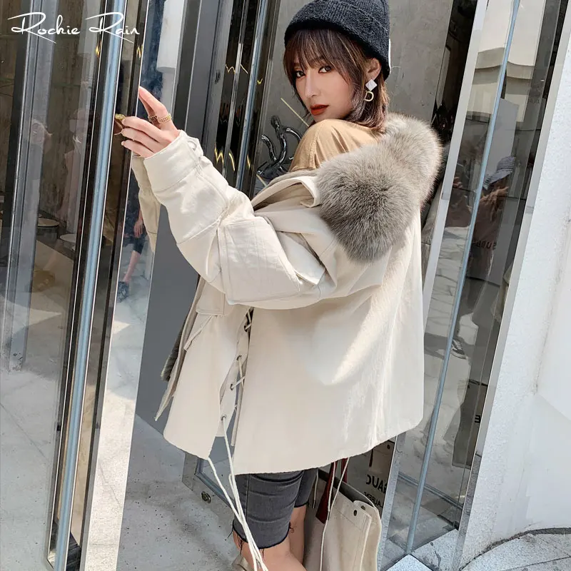 2019 Новая женская Настоящая меховая парка пальто со съемным кроличьим мехом