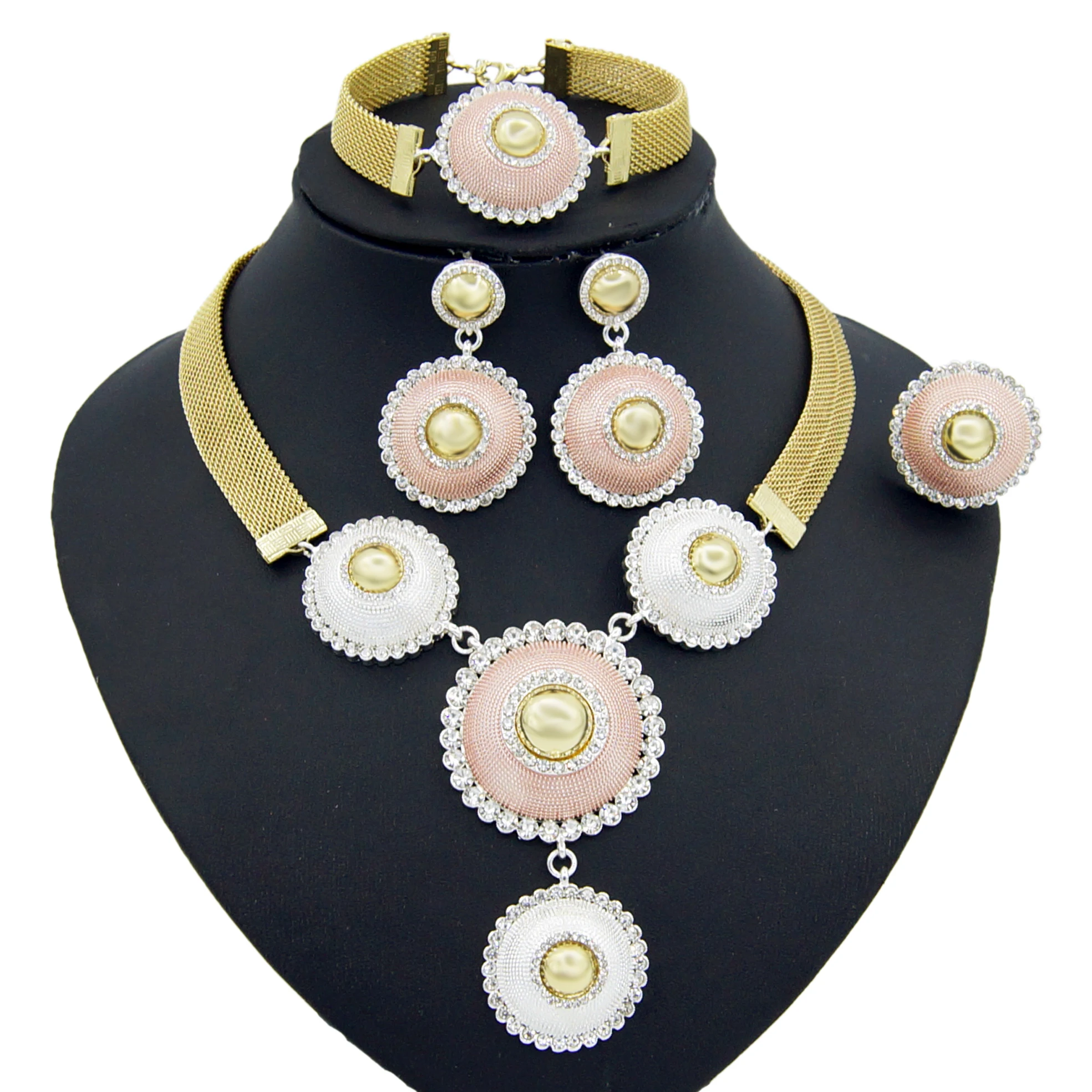 Yulaili модное Золотое триколор ожерелье серьги браслет кольцо для женщин вечерние