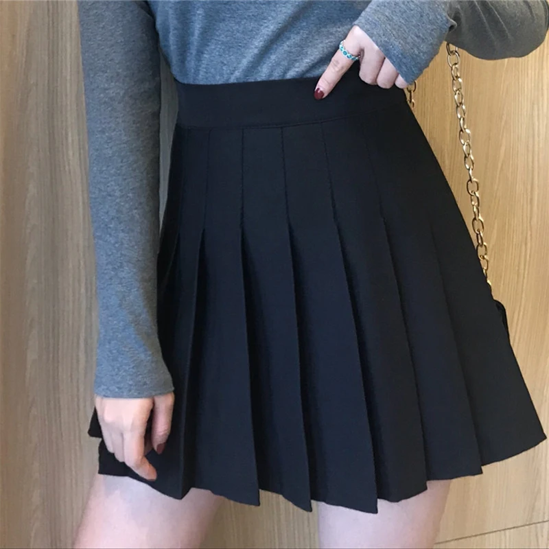 

Spring Autumn Korean Sexy Mini Skirts Women Kawaii High Waist Solid Color Slim Style A-line Pleated Short Skirt for Student