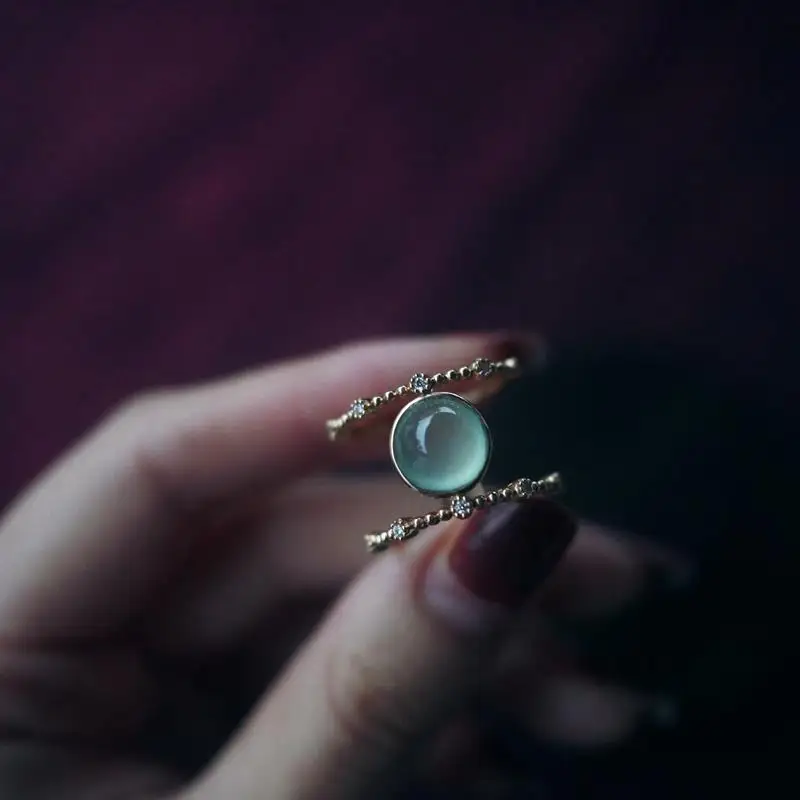 

Original design natural high ice type chalcedony double diamond-encased Egg ball ring noble charm female silver jewelry