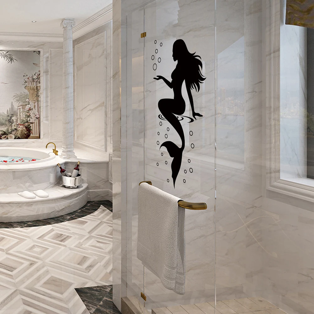 

Mermaid PVC wall Stickers for Home Decoration Bathroom Glass Wallpaper Removable Waterproof Environmental Protection Wallpaper
