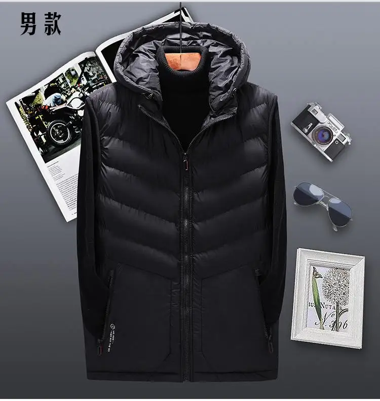 Man Black Большие размеры, L-6XL, зимний жилет с капюшоном для женщин и мужчин, модные парные жилеты с хлопковой подкладкой, куртка без рукавов, верхняя одежда, VT-251 - Цвет: Man Black