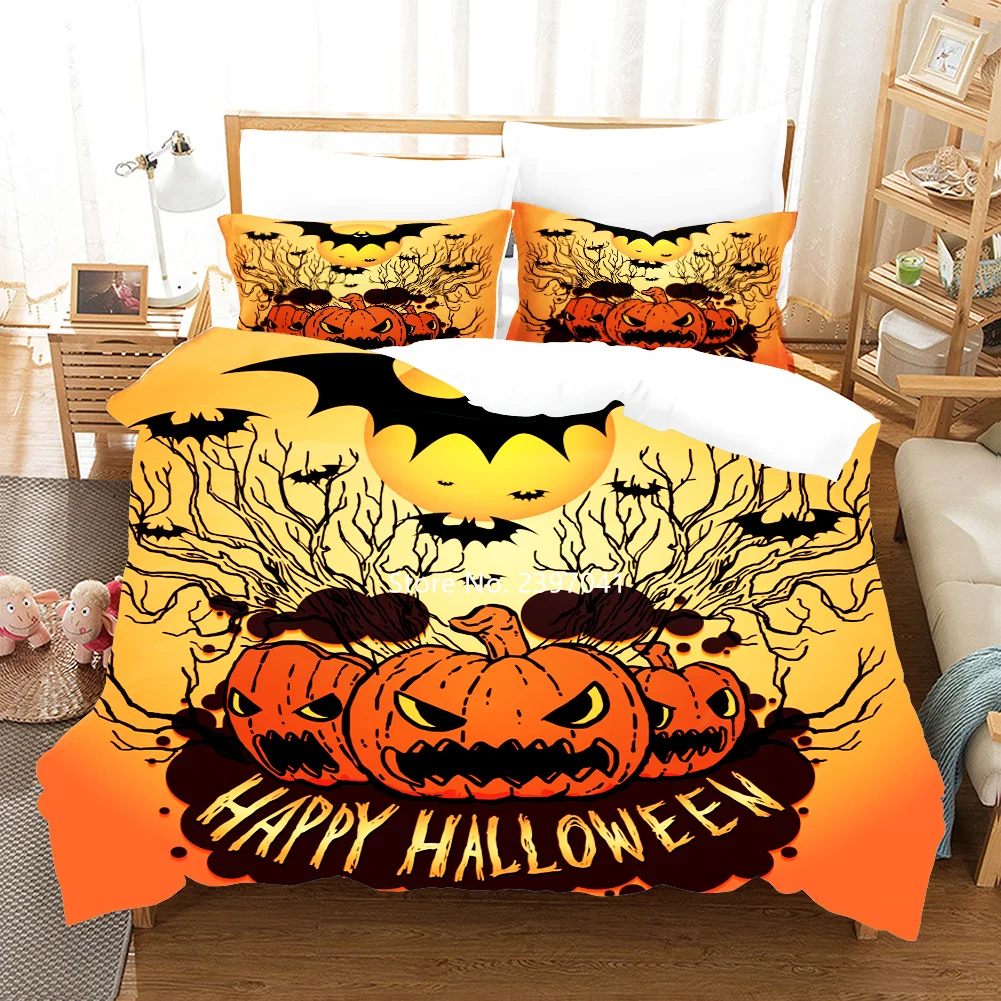 

3D Digitally Printed Halloween Home Bedding Set Animal Pumpkin Picture Duvet Cover Pillowcase Single Double Queen King Full Size